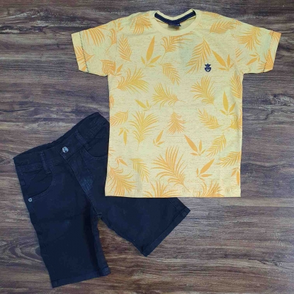 Conjunto Infantil Camiseta Floral Amarela com Bermuda