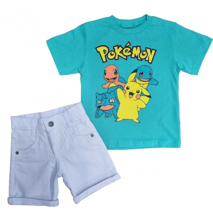 Conjunto Infantil Camiseta Pokémon com Bermuda
