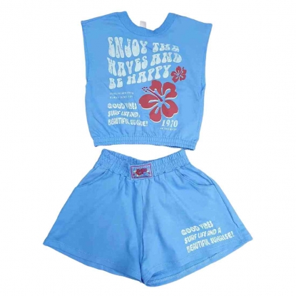 Conjunto Infantil Shorts com Blusinha Azul