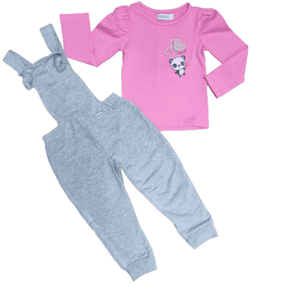 Conjunto Macacão com Camiseta Rosa Panda Infantil