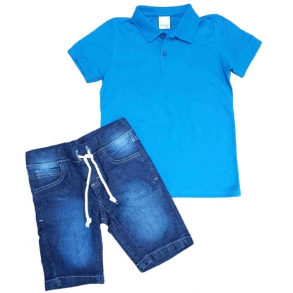 Conjunto Polo Azul Infantil com Bermuda jeans