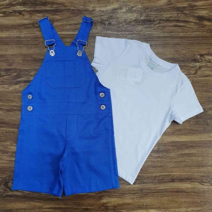 Jardineira Azul com Camiseta Branca Básica Infantil