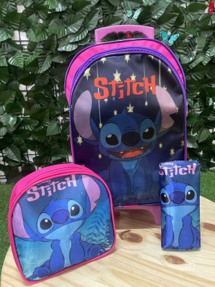 Kit Mochila Stitch com Lancheira e Estojo Infantil