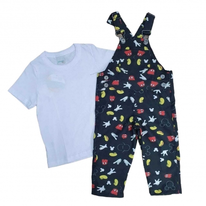 Jardineira Calça Mickey e Camiseta Infantil
