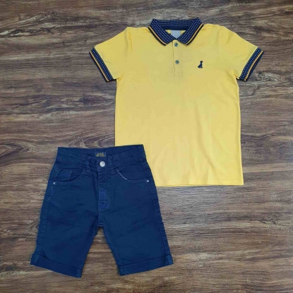 Polo Amarela com Bermuda Jeans Azul Infantil