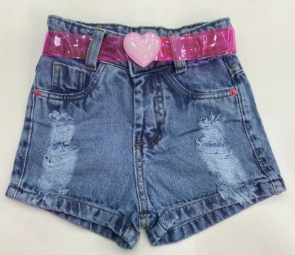 Shorts Jeans com Cinto Coração Rosa Infantil