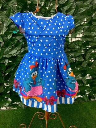 Vestido Azul de Bolinha Galinha Pintadinha Infantil