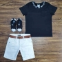 Bermuda Branca com Camiseta Preta com Bolso Infantil