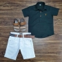 Camisa Bata Verde com Bermuda Jeans Infantil