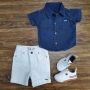 Camisa Jeans com Bermuda Branca Infantil