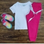 Camiseta Branca com Calça de Moletom Rosa Infantil