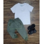 Camiseta Branca com Calça Moletom Verde Infantil
