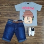 Camiseta Cinza Rôblox com Bermuda Jeans Infantil