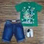 Camiseta MineCraft com Bermuda Jeans Infantil