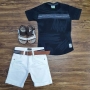 Camiseta Preta Urban com Bermuda Branca Infantil