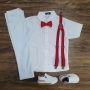 Conjunto Branco Calça Batizado Vermelho Infantil