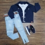 Jaqueta Azul com Camiseta Branca e Calça Infantil