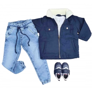 Jaqueta Azul com Camiseta e Calça Infantil
