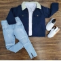 Jaqueta Azul com Polo e Calça Jeans Infantil