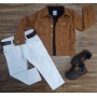 Jaqueta Marrom com Polo  Preta e Calça Jeans Branca Infantil