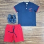 Polo Azul Create com Bermuda Vermelha Infantil