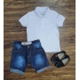 Polo Branca Manga Curta com Bermuda Jeans Infantil