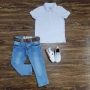 Polo Manga Curta Branca com Calça Jeans Infantil