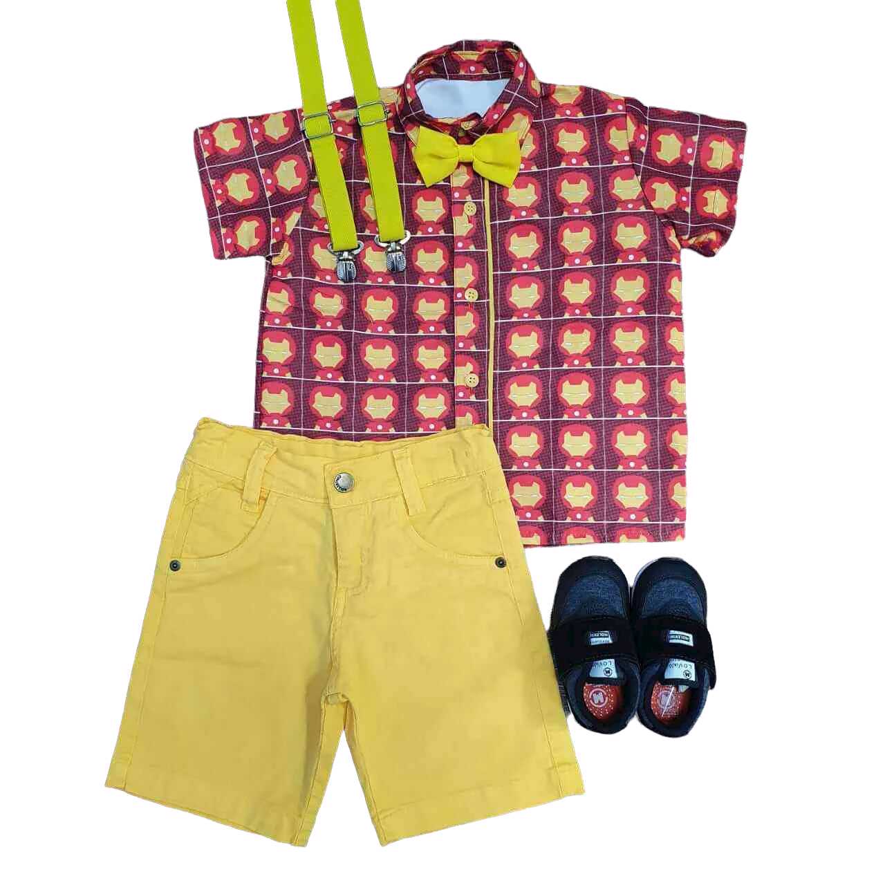 Bermuda Amarela com Camisa Homem de Ferro Infantil - Lojinha da Vivi