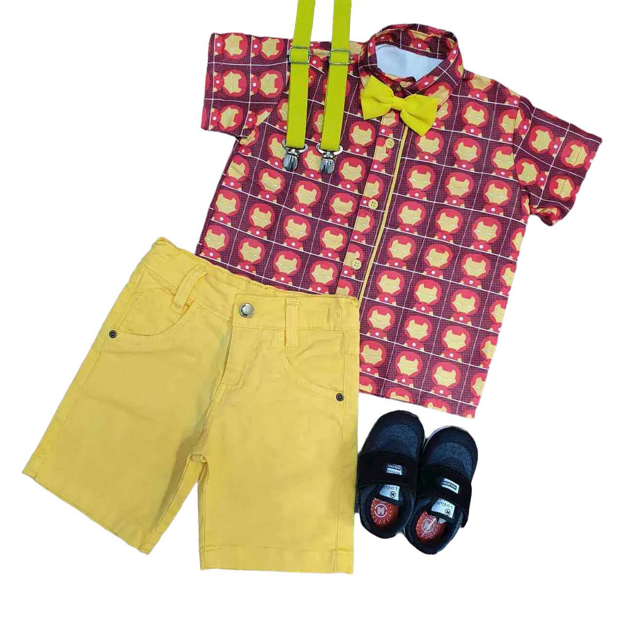 Bermuda Amarela com Camisa Homem de Ferro Infantil