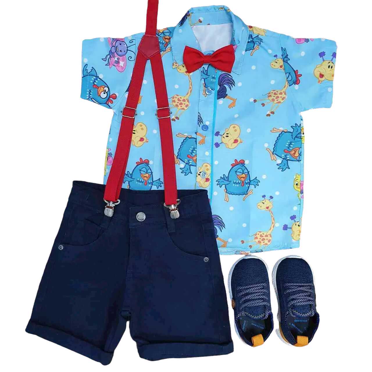 Bermuda Azul Marinho com Camisa Galinha Pintadinha Infantil - Lojinha da Vivi