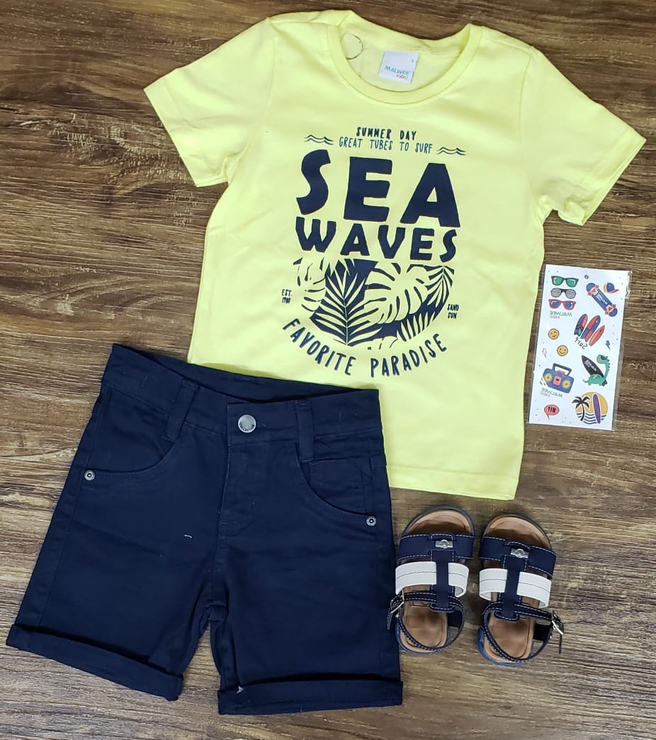 Bermuda Azul Marinho Com Camiseta Sea Waves