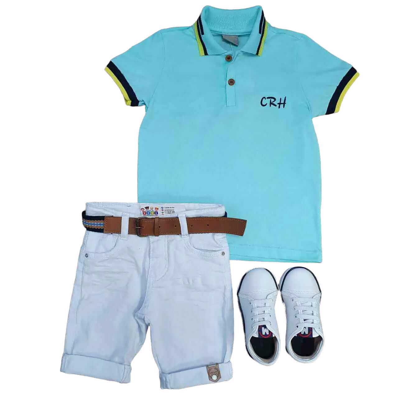 Bermuda Branca com Camisa Polo Azul CRH Infantil - Lojinha da Vivi