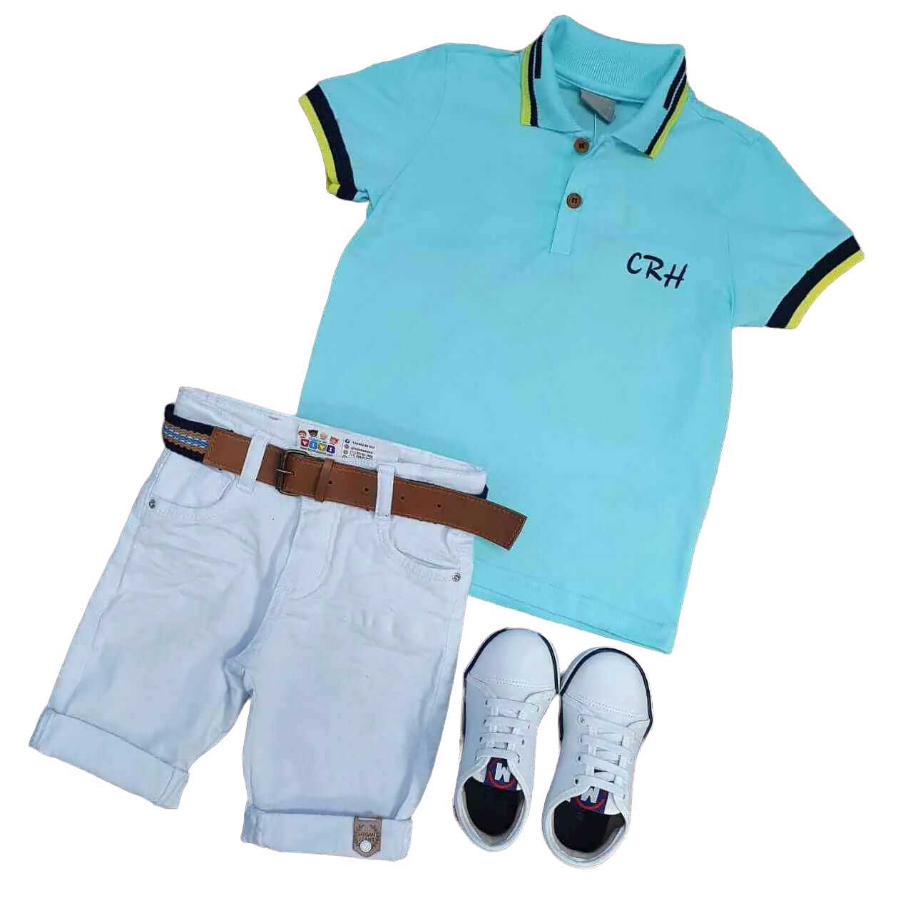 Bermuda Branca com Camisa Polo Azul CRH Infantil - Lojinha da Vivi