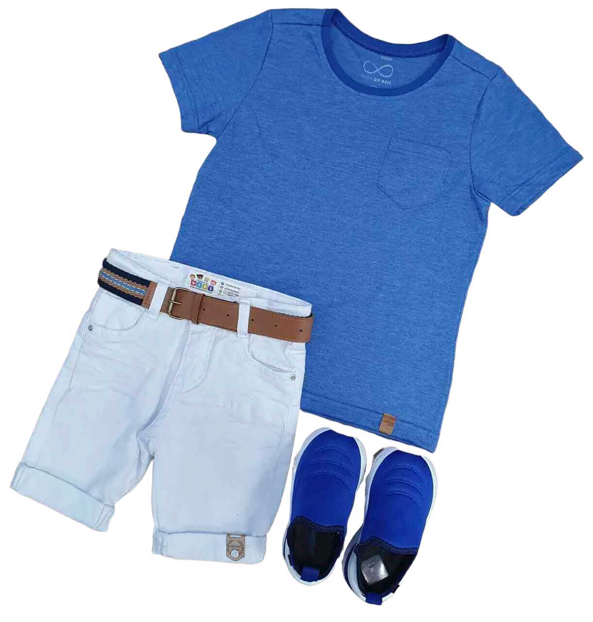 Bermuda Branca com Camiseta Azul com Bolso Infantil - Lojinha da Vivi