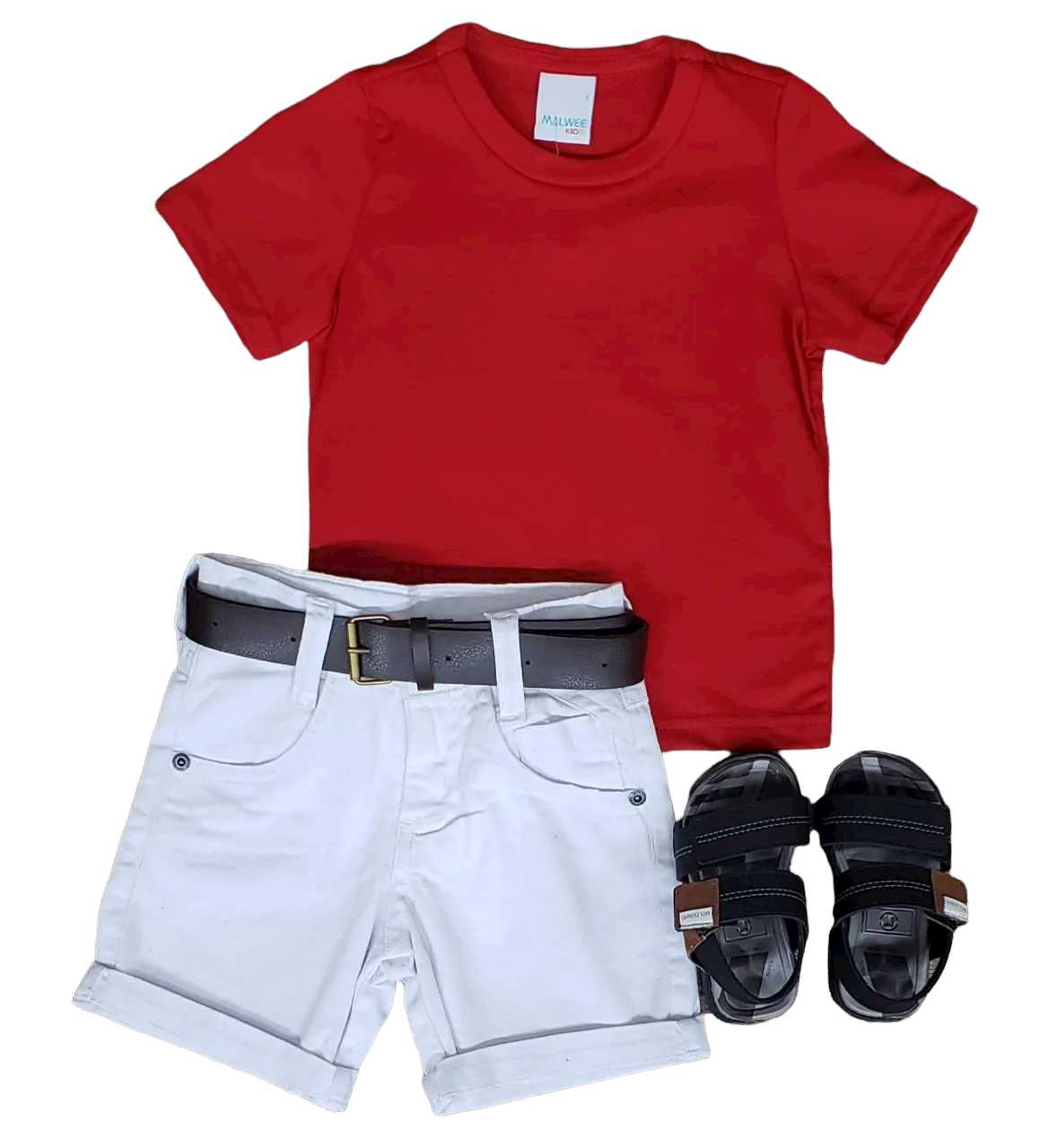Bermuda Branca com Camiseta Vermelha