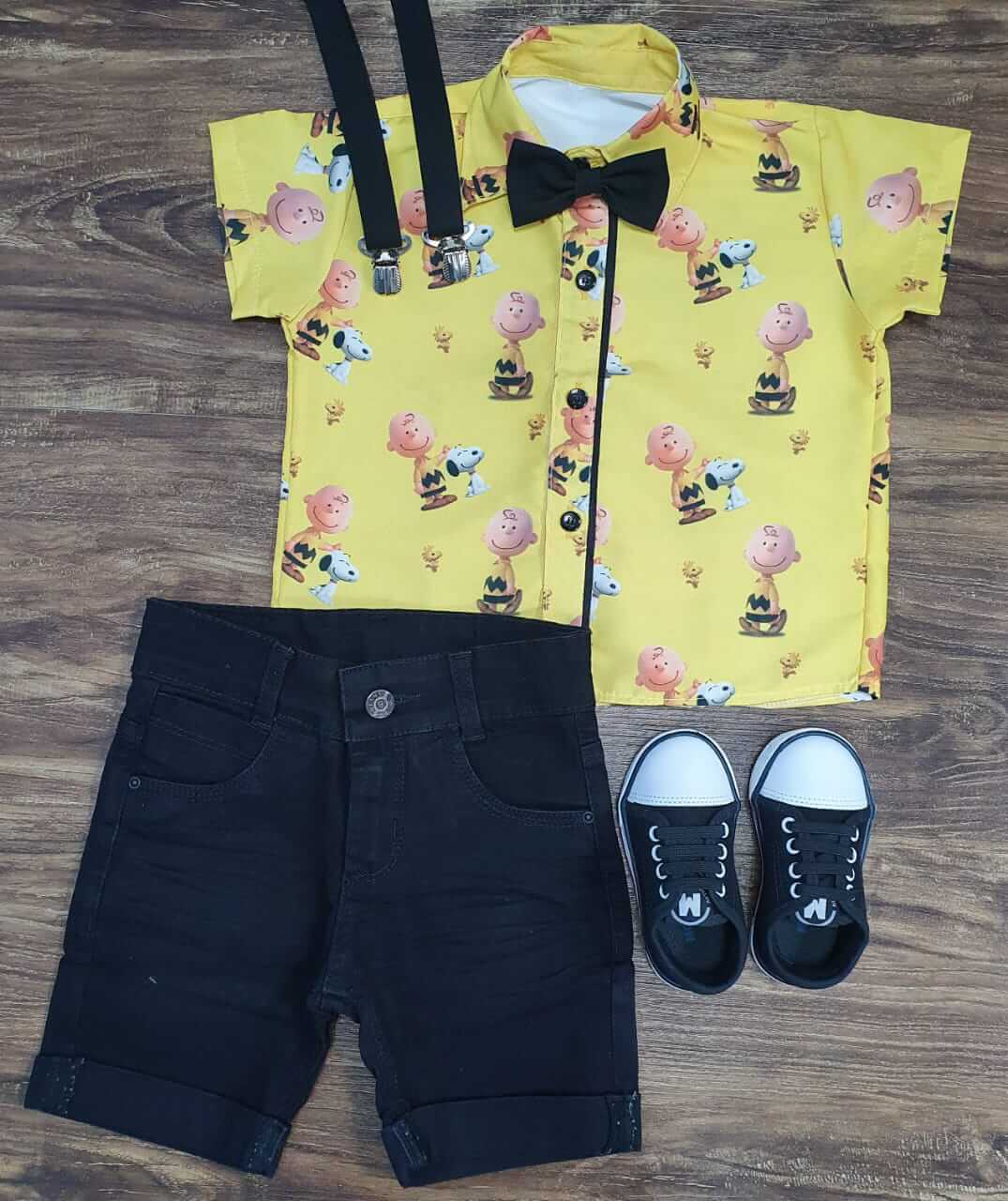 Bermuda Com Camisa Snoopy e Charlie Brown Infantil