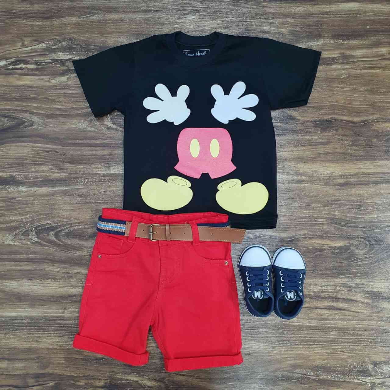 Bermuda com Camiseta Preta Mickey Infantil
