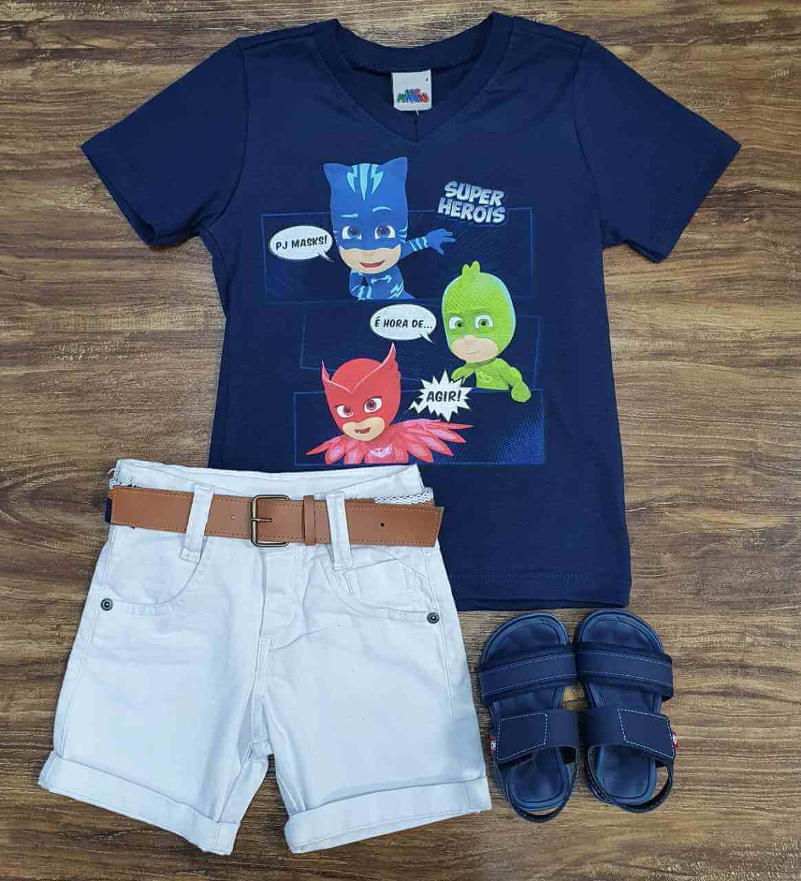 Bermuda com Camiseta PJ Masks Infantil