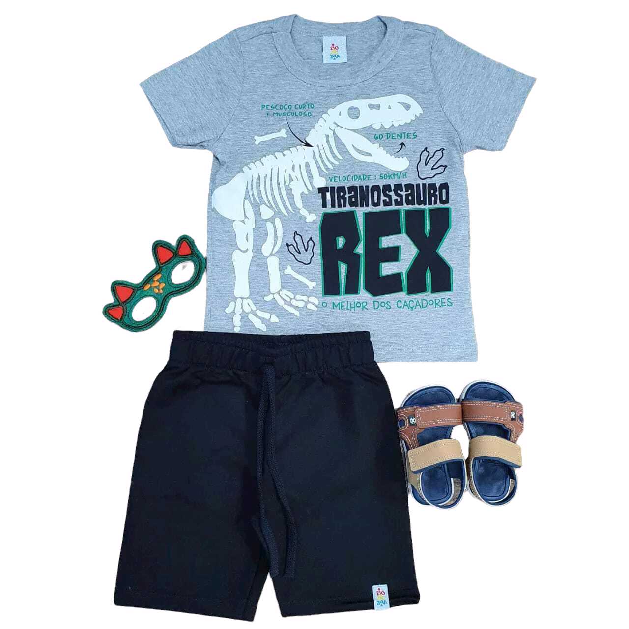 Bermuda com Camiseta Rex Infantil - Lojinha da Vivi