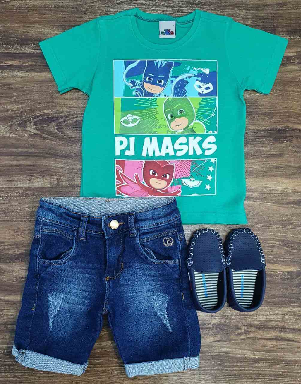 Bermuda Jeans com Camiseta PJ Masks Infantil 