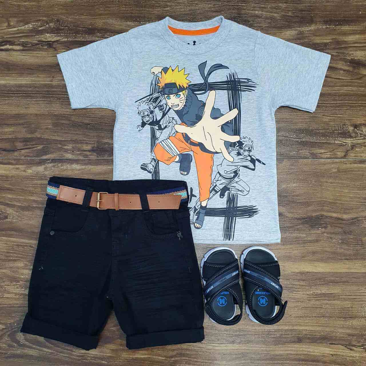 Bermuda Preta com Camiseta Naruto Infantil