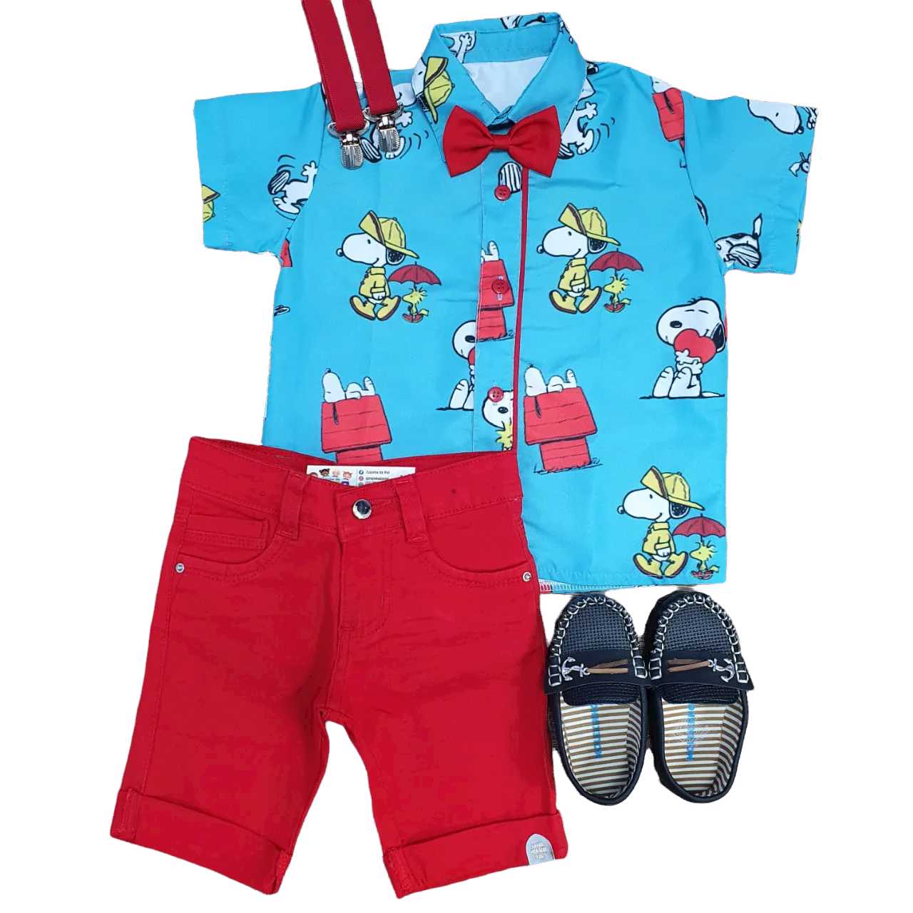 Bermuda Vermelha com Camisa Snoopy Infantil  - Lojinha da Vivi