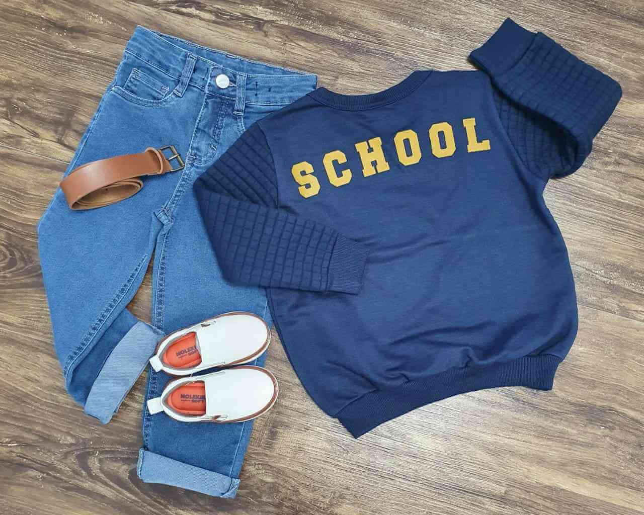 Blusão School com Calça jeans Infantil