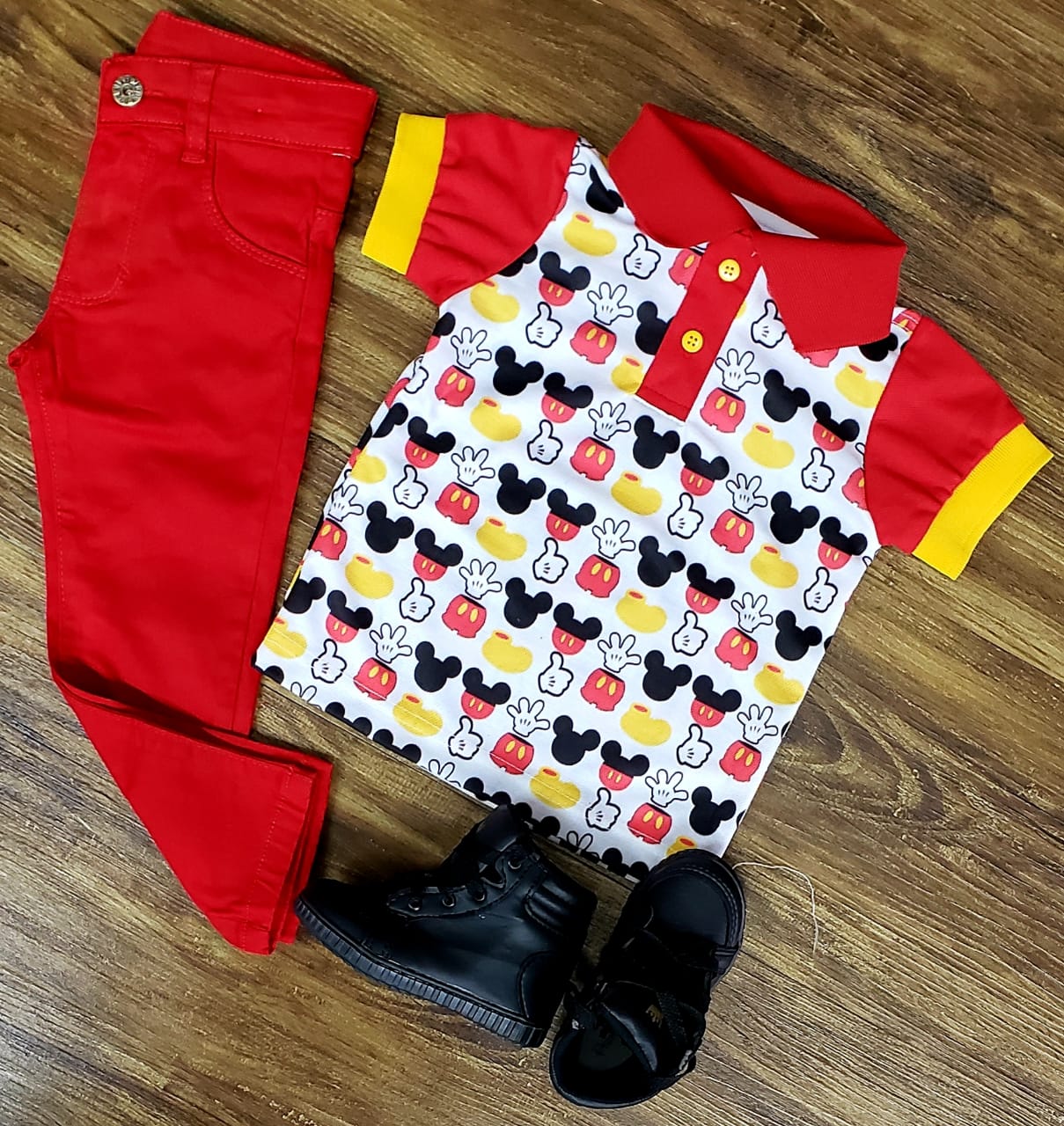 Roupa Calça Mickey Tradicional Vermelho Infantil