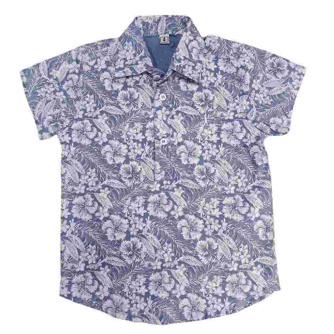 Camisa Azul Infantil Floral
