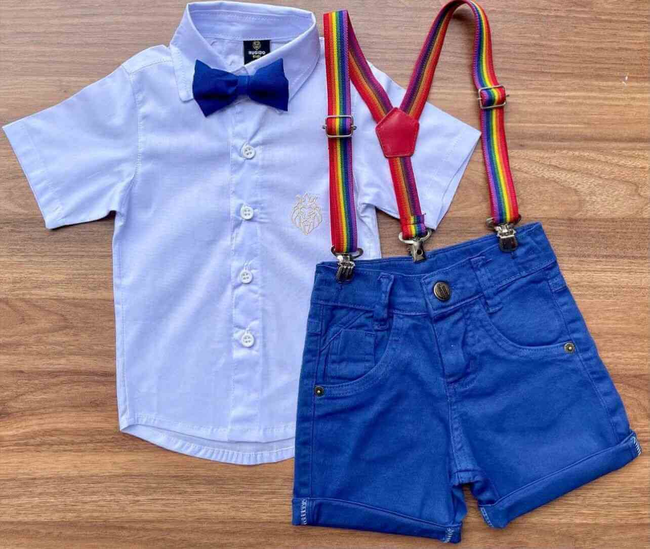 Camisa Branca com Bermuda Azul Infantil