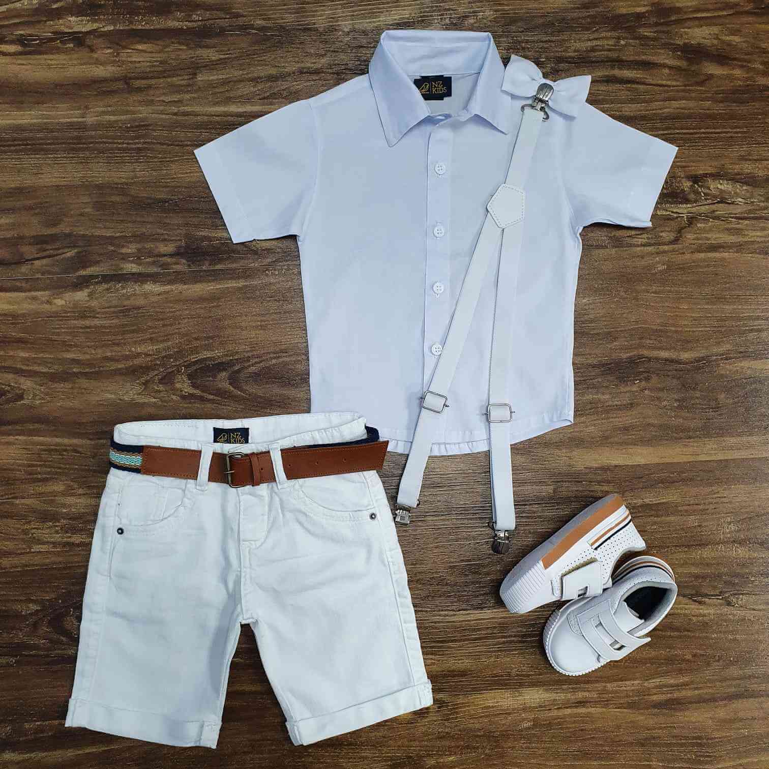 Camisa Branca Social com Bermuda Branca Infantil
