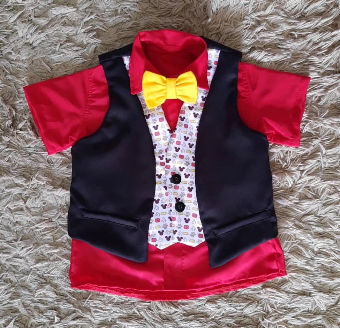 Camisa com Gravata e Colete Mickey