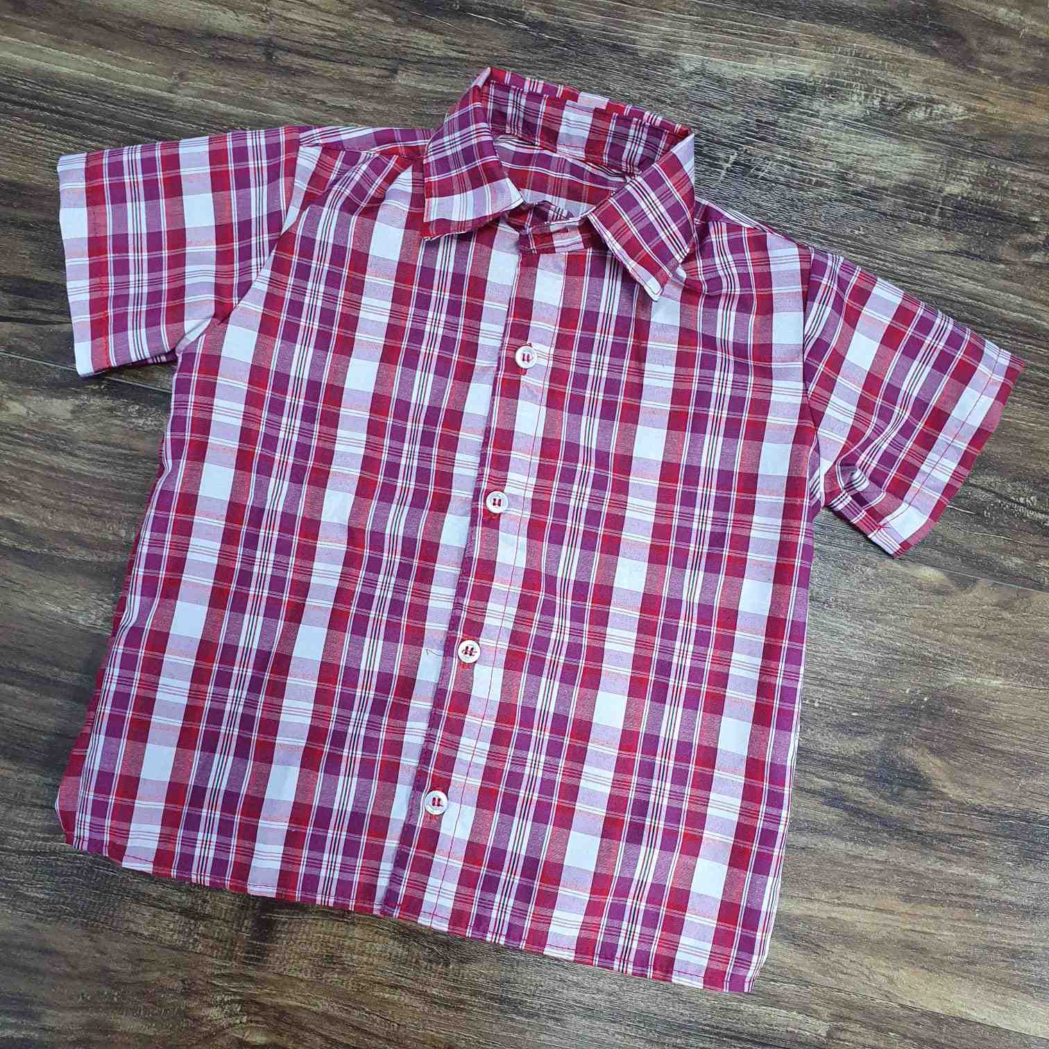 Camisa Curta Xadrez Rosa Infantil