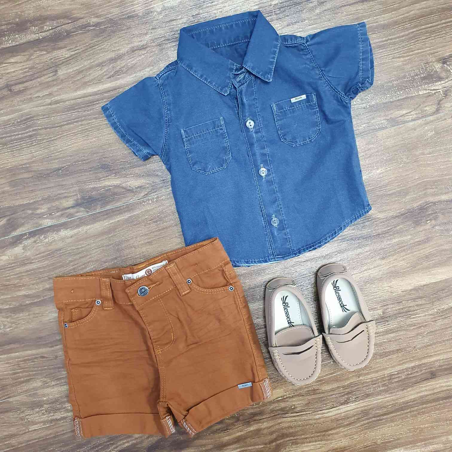 Camisa Jeans com Bermuda Caramelo Infantil